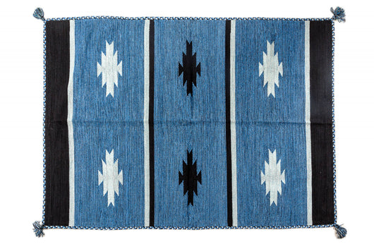 Tappeto moderno Chicago, stile kilim, 100% cotone, blu , 200x140cm