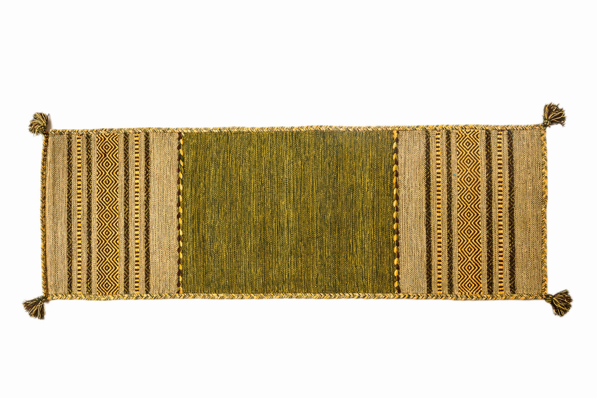 Tappeto moderno Kansas, stile kilim, 100% cotone, verde, 200x60cm