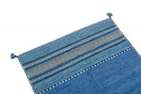 Tappeto moderno Kansas, stile kilim, 100% cotone, blu, 90x60cm