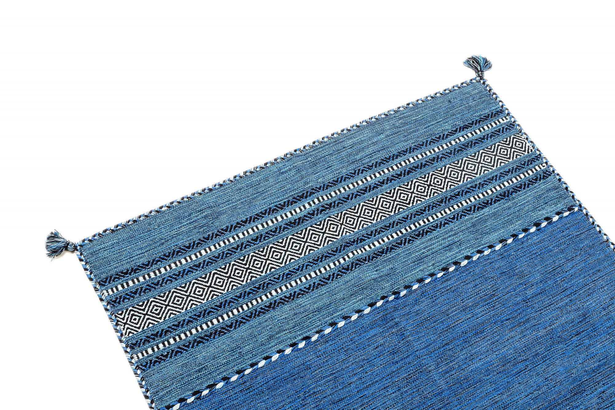 Tappeto moderno Kansas, stile kilim, 100% cotone, blu, 160x90cm