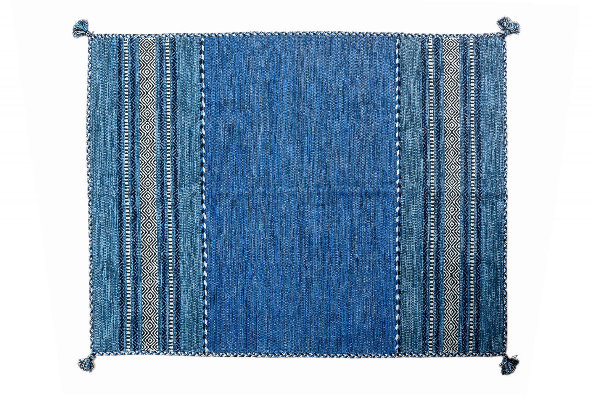 Tappeto moderno Kansas, stile kilim, 100% cotone, blu, 160x90cm