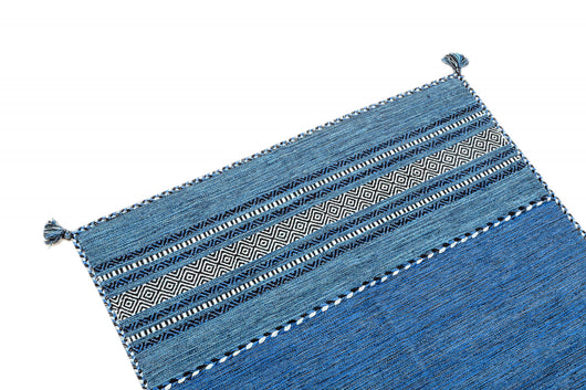 Tappeto moderno Kansas, stile kilim, 100% cotone, blu, 200x140cm