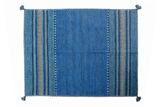 Tappeto moderno Kansas, stile kilim, 100% cotone, blu, 200x140cm