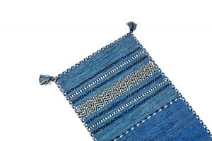 Tappeto moderno Kansas, stile kilim, 100% cotone, blu, 200x60cm