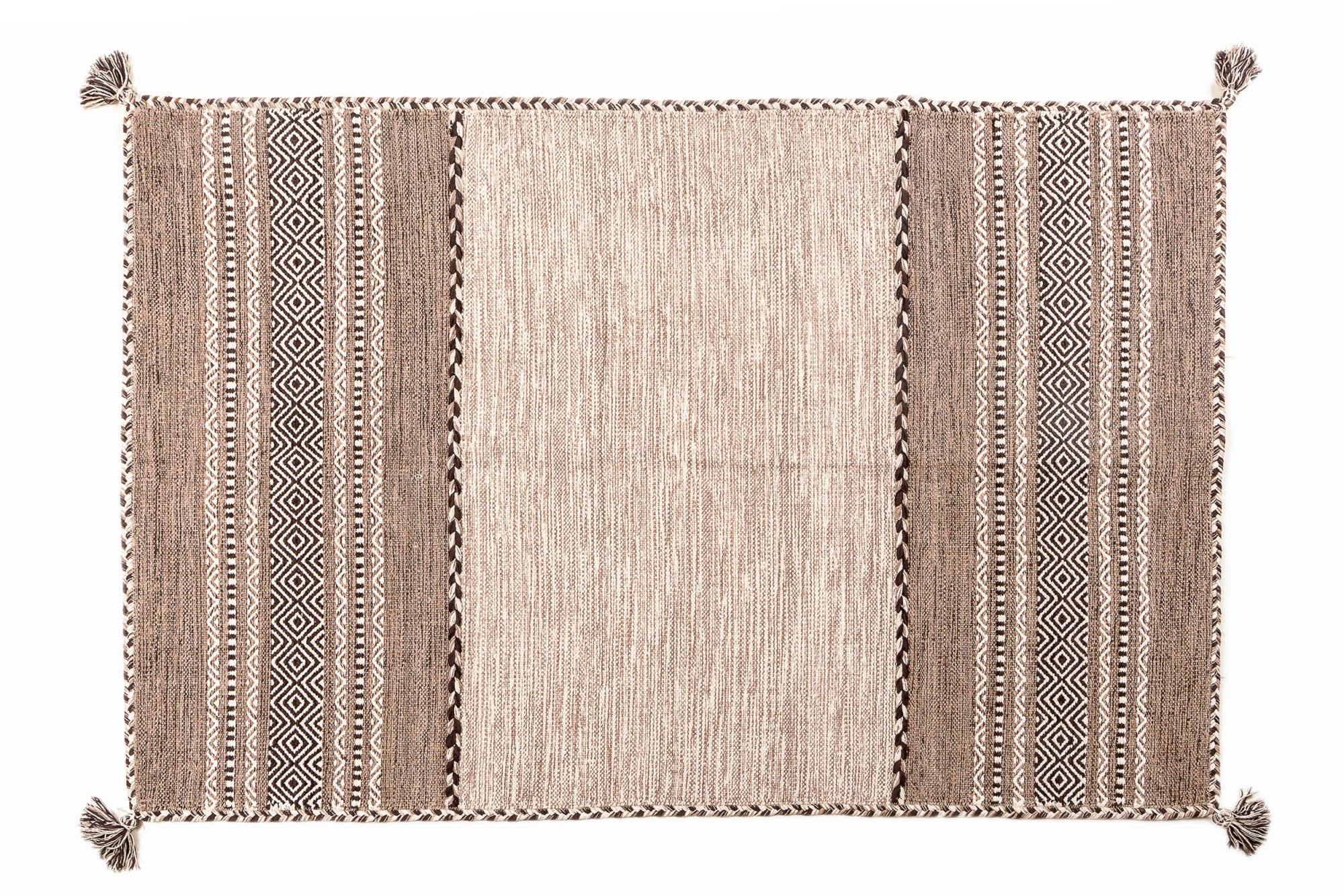 Tappeto moderno Kansas, stile kilim, 100% cotone, avorio, 90x60cm