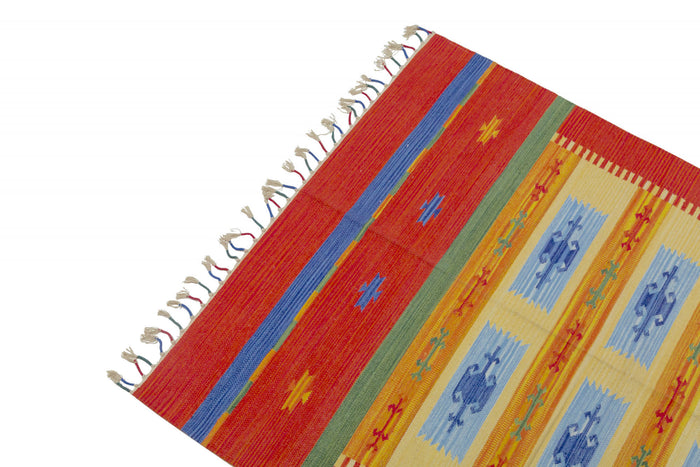 Tappeto moderno Seattle, stile kilim, 100% cotone, multicolore, 130x70cm