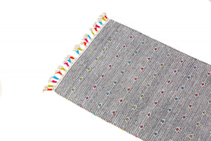 Tappeto moderno Texas, stile kilim, 100% cotone, grigio, 240x60cm