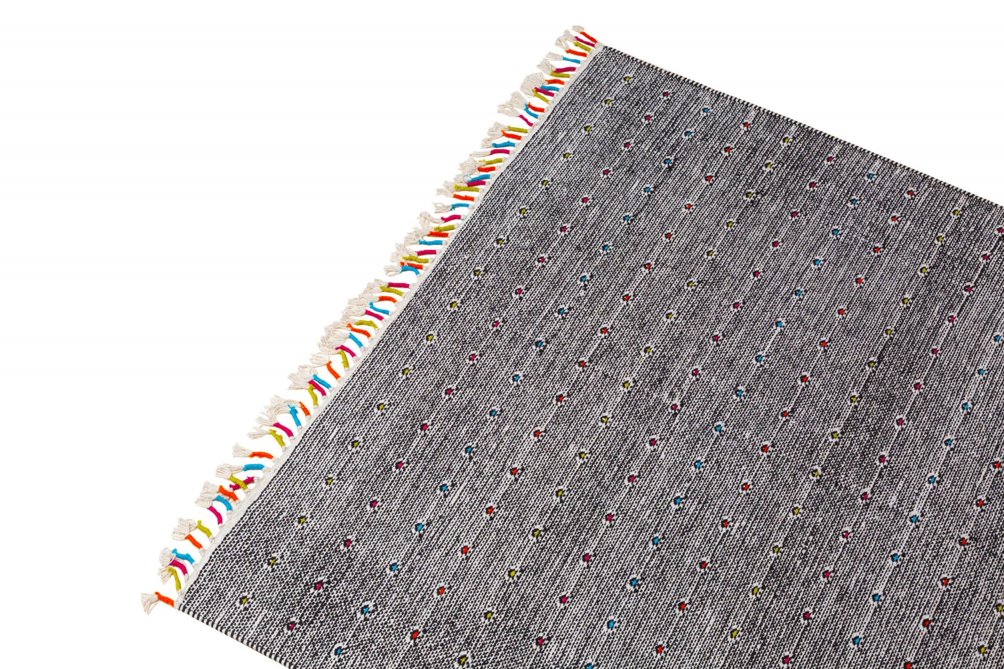 Tappeto moderno Texas, stile kilim, 100% cotone, nero, 200x140cm