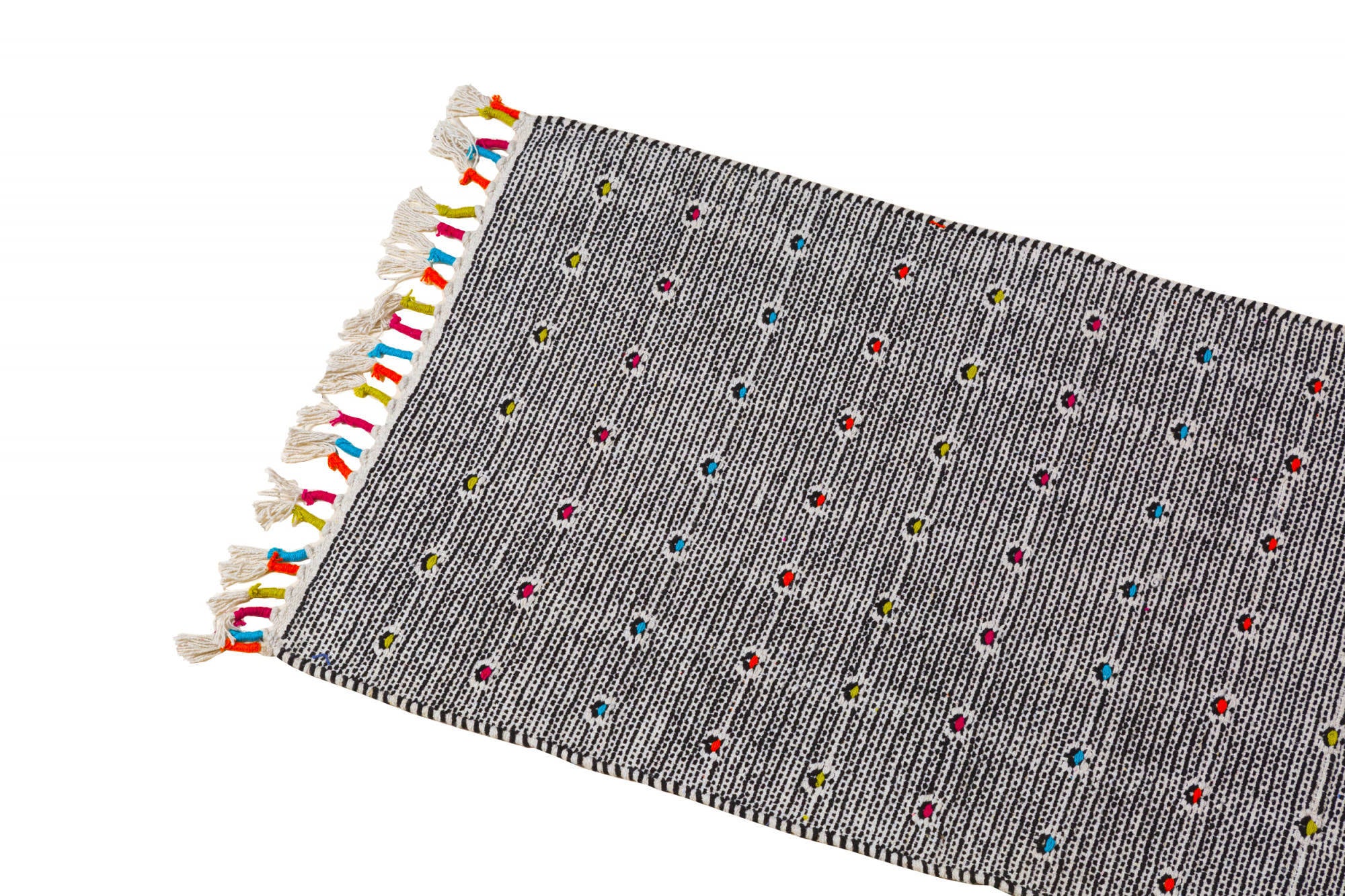 Tappeto moderno Texas, stile kilim, 100% cotone, nero, 240x60cm