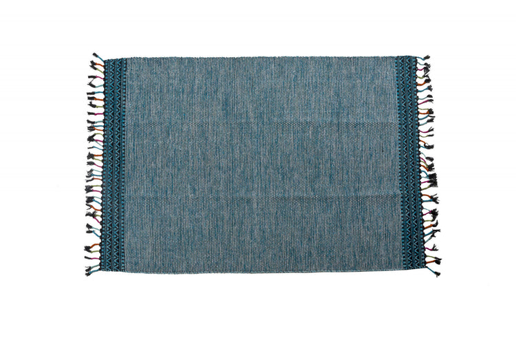 Tappeto moderno Dallas, stile kilim, 100% cotone, blu, 110x60cm