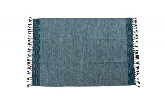 Tappeto moderno Dallas, stile kilim, 100% cotone, blu, 170x110cm