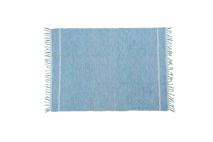 Tappeto moderno Ontario, stile kilim, 100% cotone, blu, 170x110cm