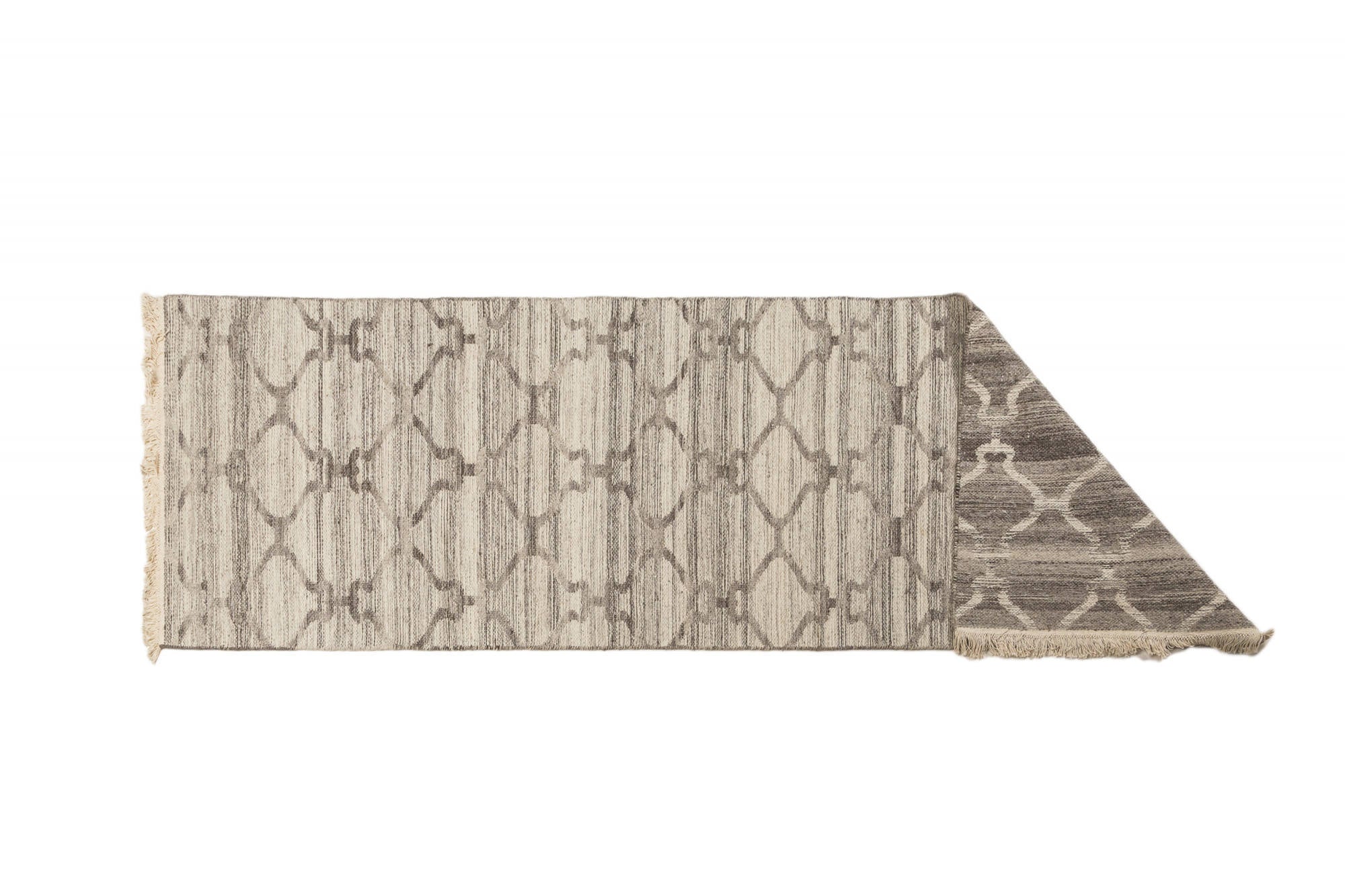 Tappeto moderno Detroit, stile kilim, 100% cotone, grigio, 300x80cm