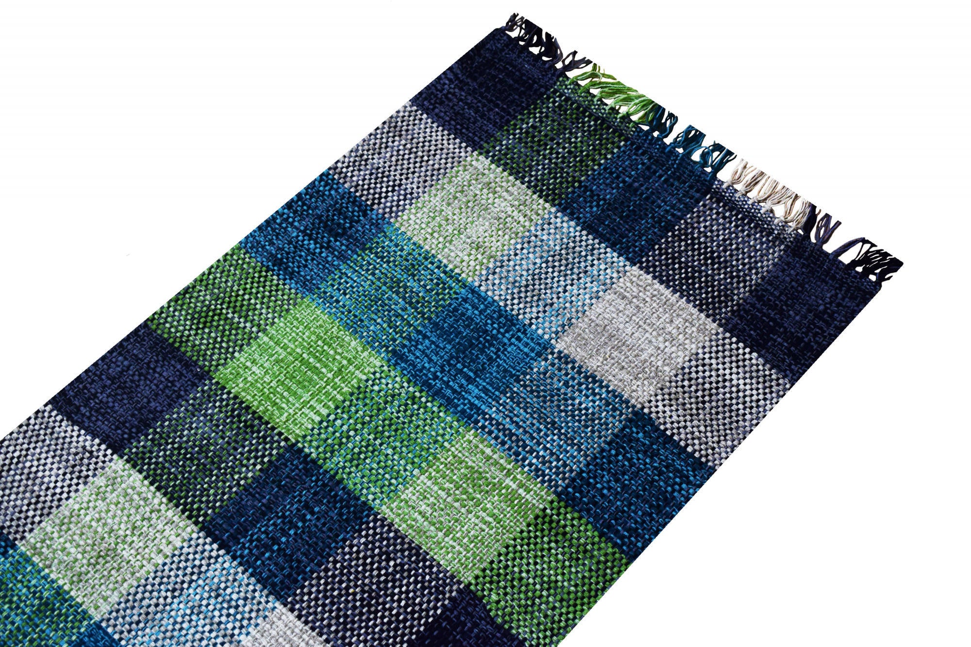 Tappeto moderno sacramento, stile kilim, 100% cotone, verde, 180x60cm