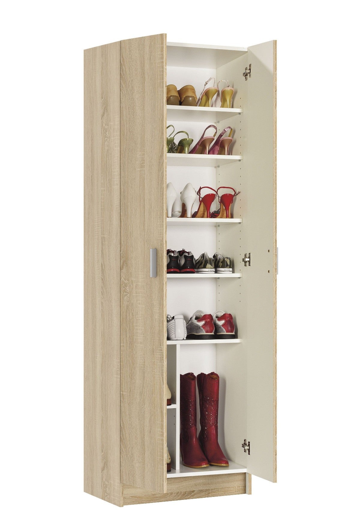 Armadio multiuso Portsmouth, Mobile ausiliario a 2 ante, Guardaroba portascarpe moderno, Scarpiera verticale, cm 59x37h180, Rovere