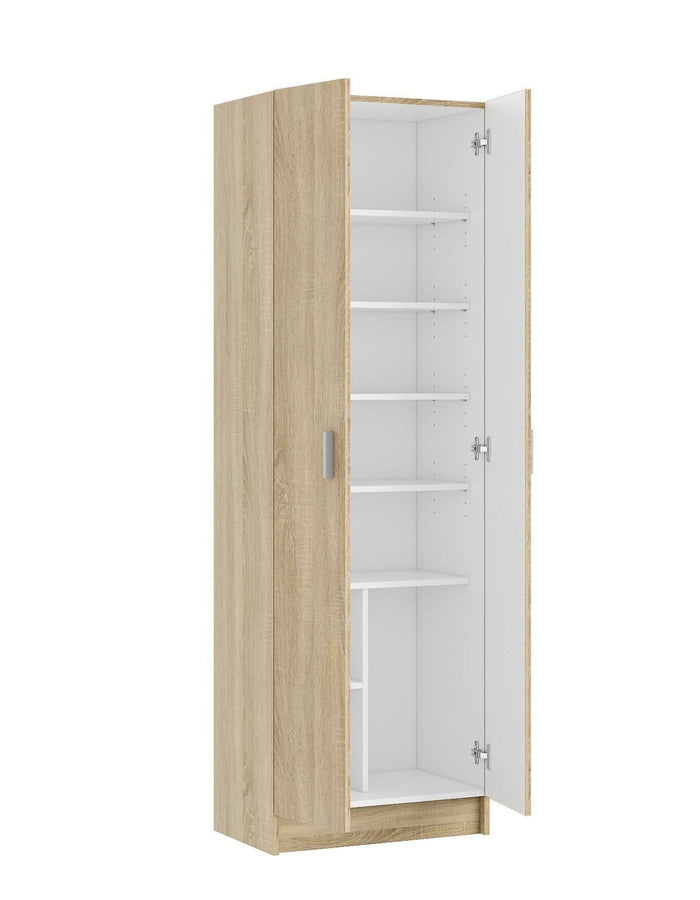 Armadio multiuso Portsmouth, Mobile ausiliario a 2 ante, Guardaroba portascarpe moderno, Scarpiera verticale, cm 59x37h180, Rovere