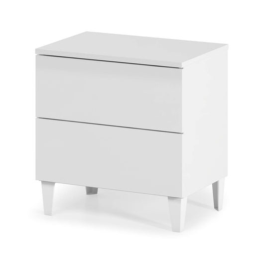 Comodino Nashville, Comodino a 2 cassetti, Tavolino da notte, Comò basso per camera da letto, cm 50x34h49, Bianco lucido