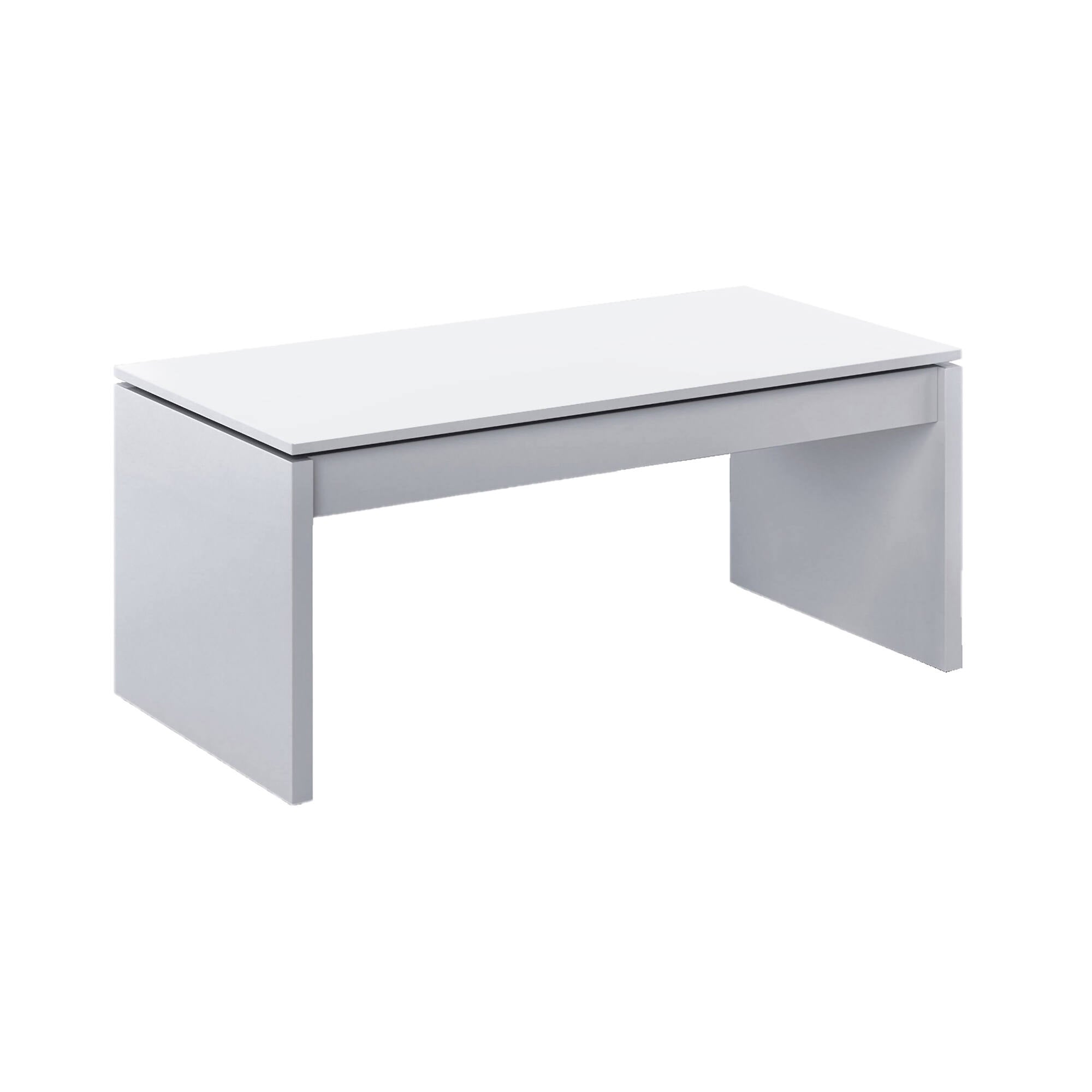 Tavolino da salotto Ontario, Tavolino da caffè con piano elevabile, Tavolo basso da soggiorno, cm 102x50h43/54, Bianco lucido