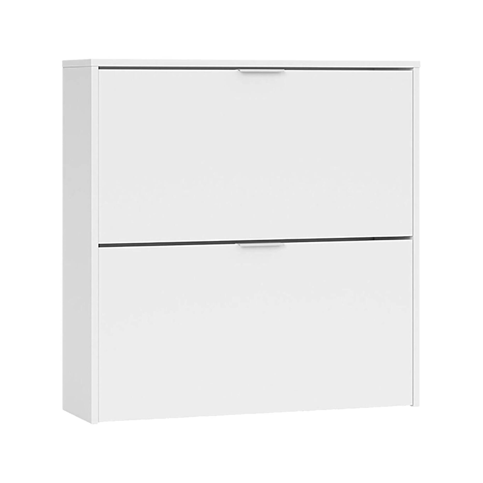 Scarpiera Louisville, Armadio portascarpe a 2 ante a ribalta, Scarpiera bassa da ingresso, Mobile basso, cm 75x22h76, Bianco