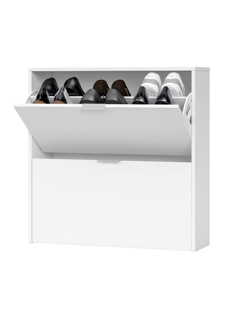 Scarpiera Louisville, Armadio portascarpe a 2 ante a ribalta, Scarpiera bassa da ingresso, Mobile basso, cm 75x22h76, Bianco