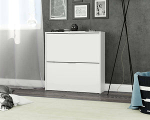 Scarpiera Louisville, Armadio portascarpe a 2 ante a ribalta, Scarpiera bassa da ingresso, Mobile basso, cm 75x22h76, Bianco