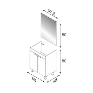 Mobile sottolavabo NewYork, Mobiletto da terra, Armadietto con 2 ante, color bianco lucido, cm 60 x 80 x 45,Bianco