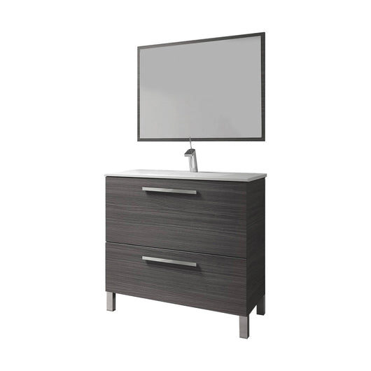 Mobile sottolavabo Hayward, Mobiletto per bagno, Armadio a 2 cassetti e specchio, lavabo non incluso, cm 80x45h80, Grigio cenere