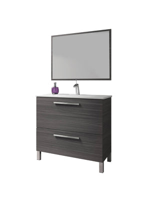 Mobile sottolavabo Hayward, Mobiletto per bagno, Armadio a 2 cassetti e specchio, lavabo non incluso, cm 80x45h80, Grigio cenere