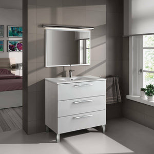 Mobile sottolavabo Palmdale, Mobiletto per bagno, Armadio a 3 cassetti e specchio, lavabo non incluso, cm 80x45h86, Bianco lucido