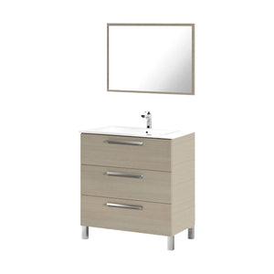 Mobile sottolavabo Dlo, Mobiletto per bagno, Armadio a 3 cassetti e specchio, lavabo non incluso, 80x45h86 cm, Rovere