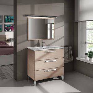 Mobile sottolavabo Dlo, Mobiletto per bagno, Armadio a 3 cassetti e specchio, lavabo non incluso, 80x45h86 cm, Rovere