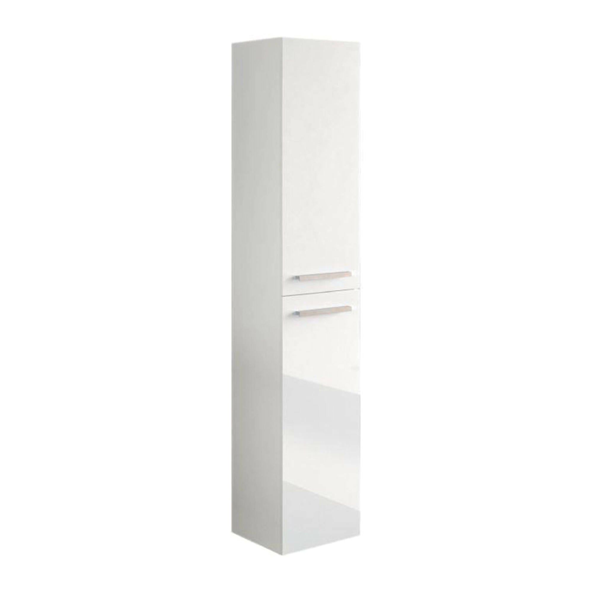 Colonna bagno Dabado, Mobile a colonna per bagno a 2 ante, Armadio pensile sospeso con 2 ripiani, 30x25h150 cm, Bianco lucido