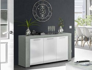 Credenza Bellevue, Madia moderna a 3 ante, Buffet da soggiorno, Mobile porta TV, Madia per salotto, cm 144x42h80, Cemento