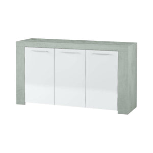 Credenza Bellevue, Madia moderna a 3 ante, Buffet da soggiorno, Mobile porta TV, Madia per salotto, cm 144x42h80, Cemento