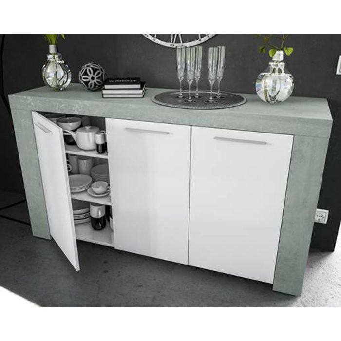 Credenza Bellevue, Madia moderna a 3 ante, Buffet da soggiorno, Mobile porta TV, Madia per salotto, cm 144x42h80, Cemento