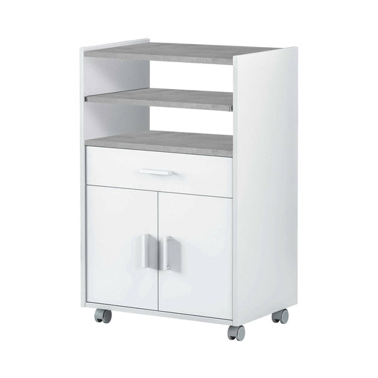 Carrello Scottsdale, Mobile ausiliare per cucina con ruote, Armadio multiuso con 2 ante e 1 ripiano, cm 59x40h92, Bianco