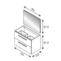 Mobile sottolavabo Inglewood, Mobiletto per bagno sospeso, Armadio a 2 cassetti e specchio, cm 80x45h57, Cemento