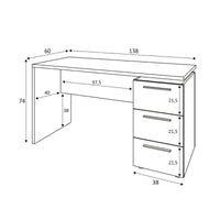 Scrivania Dallas, Scrittoio da ufficio moderno, Tavolo da studio con cassettiera a 2 cassetti e 1 anta, cm 138x60h74, Bianco