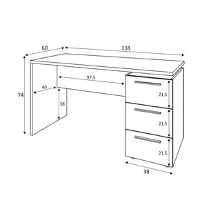 Scrivania Dallas, Scrittoio da ufficio moderno, Tavolo da studio con cassettiera a 2 cassetti e 1 anta, cm 138x60h74, Bianco