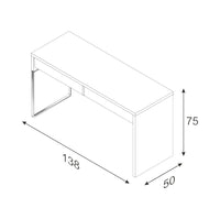 Scrivania Houston, Scrittoio reversibile da ufficio, Tavolo da studio porta PC con 2 cassetti, cm 138x50h75, Bianco lucido