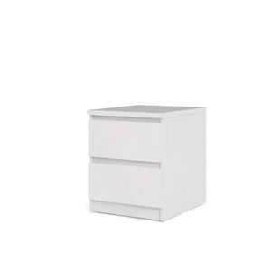 Comodino a due cassetti, colore bianco lucido, cm 40 x 49 x 50