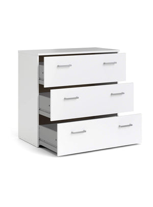 Cassettiera a tre cassetti con maniglie, colore bianco, cm 74 x 69 x 36