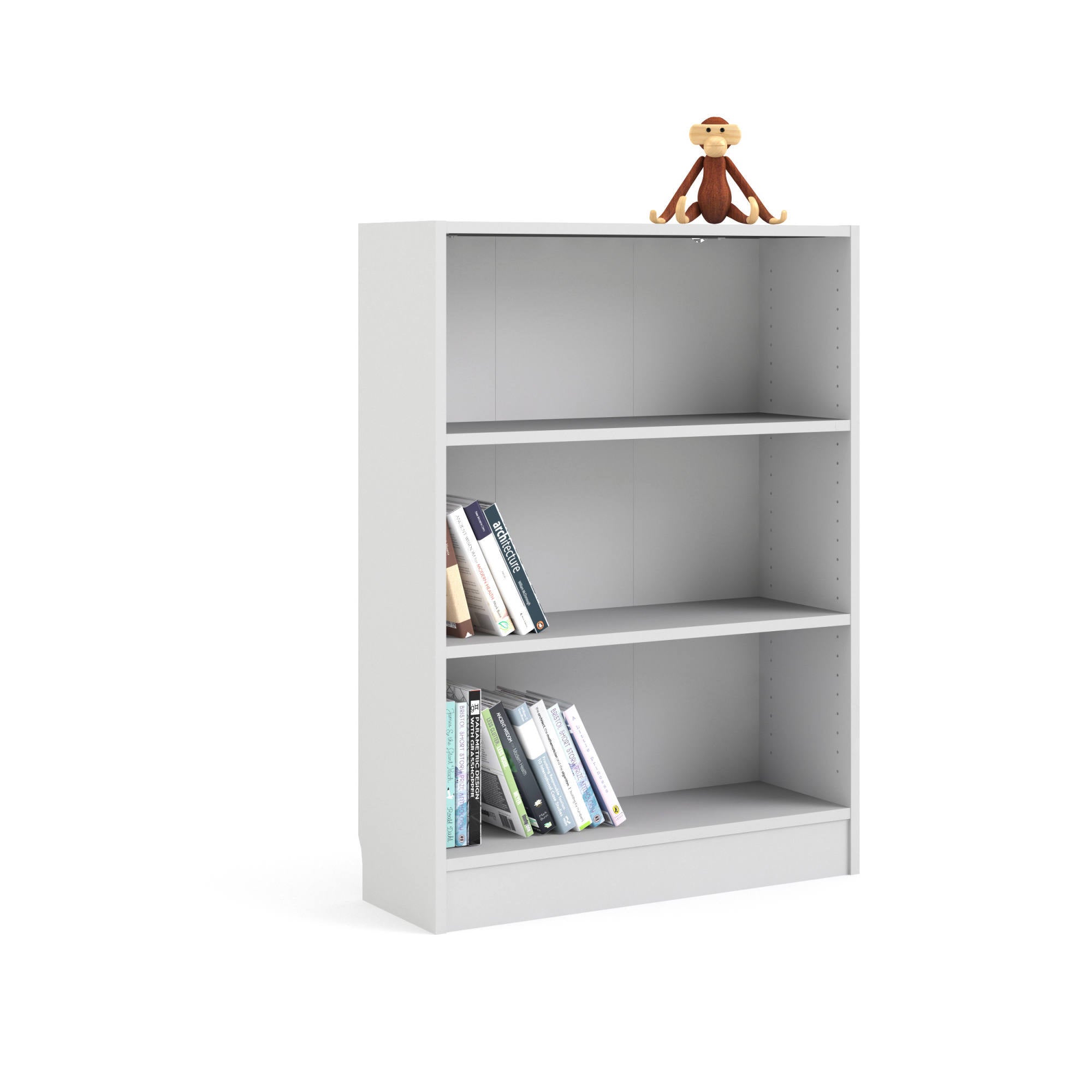 Libreria a tre vani, colore bianco, cm 79 x 107 x 27