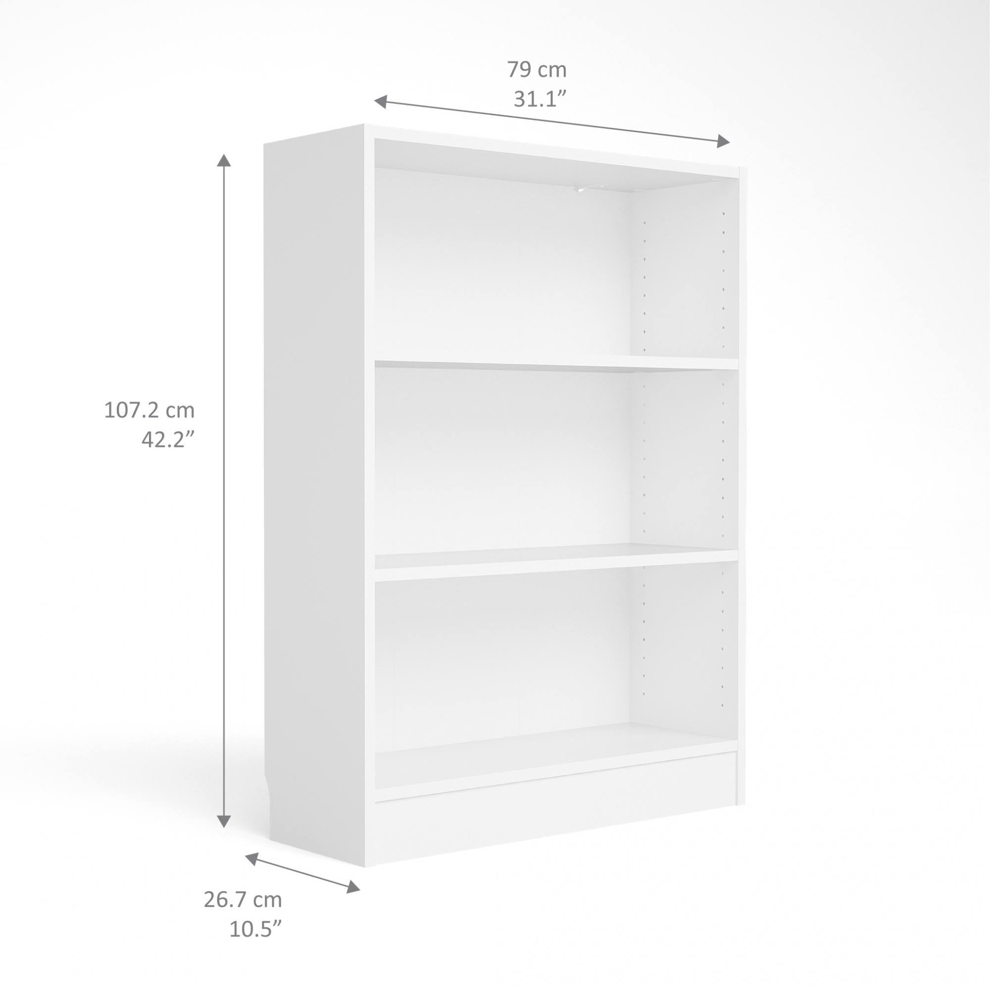 Libreria a tre vani, colore bianco, cm 79 x 107 x 27