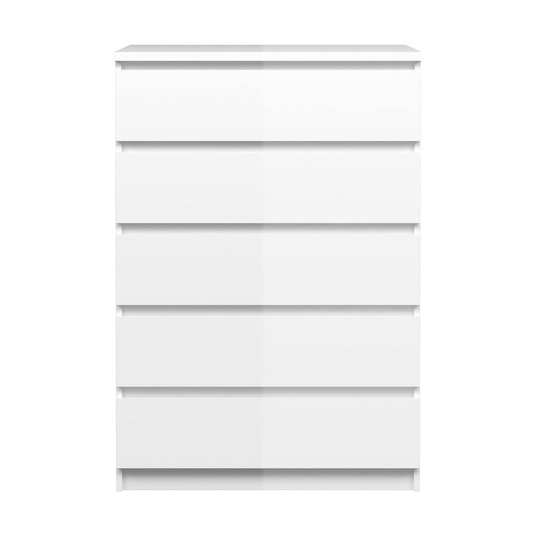 Cassettiera a cinque cassetti, colore bianco lucido, Misure 77 x 113 x 50 cm