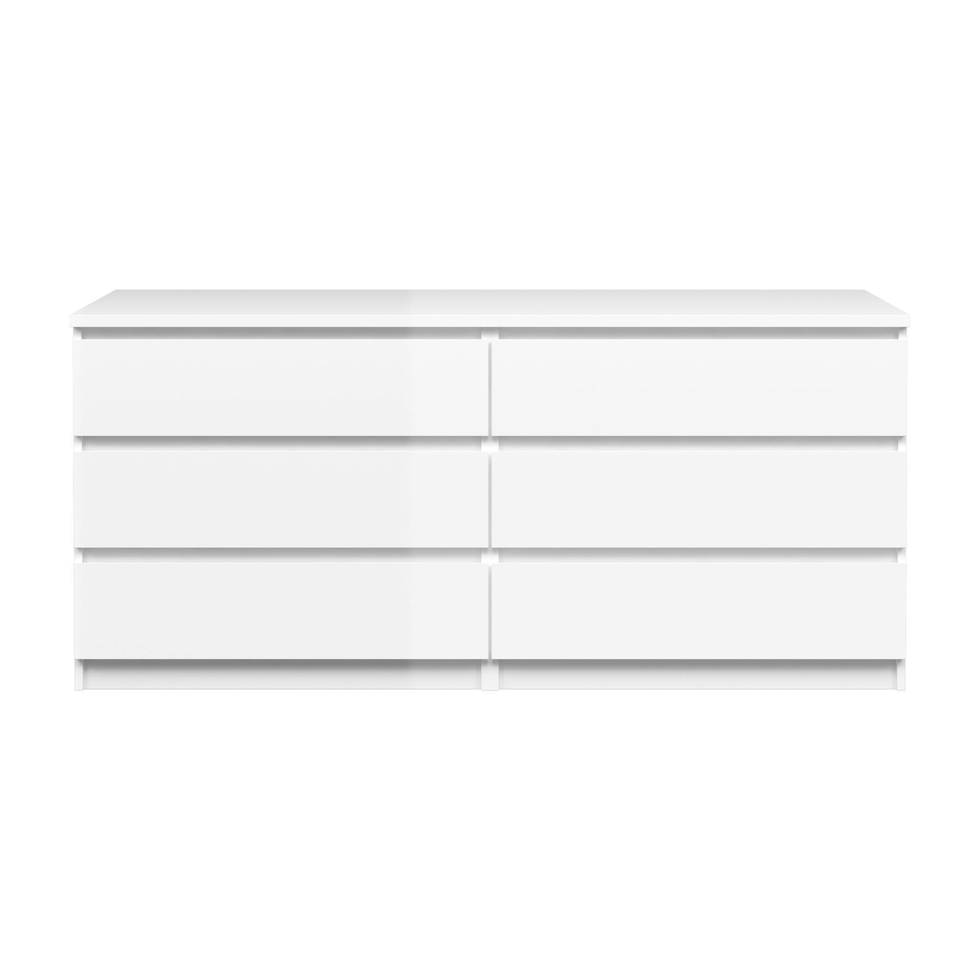 Cassettiera a sei cassetti, colore bianco lucido, cm 153 x 70 x 50