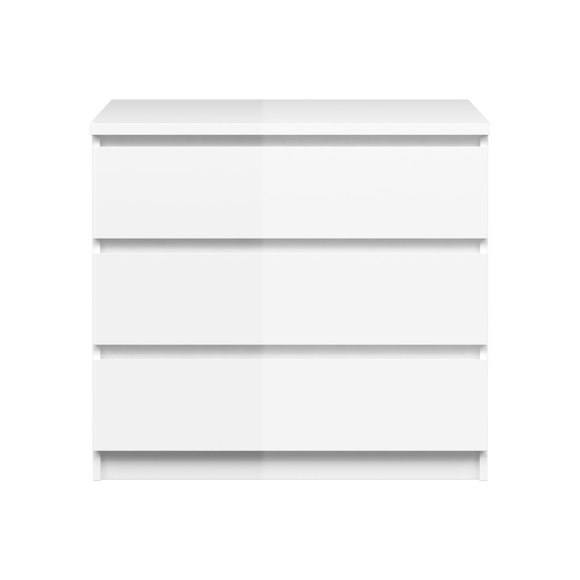Cassettiera a tre cassetti, colore bianco lucido, cm 77 x 70 x 50