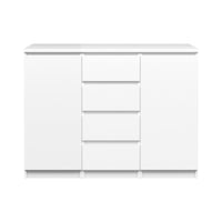 Credenza con ante e cassetti, colore bianco lucido, cm 120 x 90 x 50