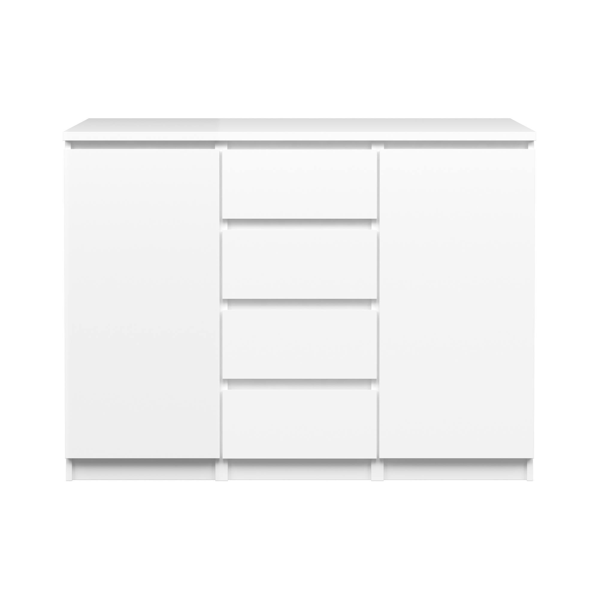 Credenza con ante e cassetti, colore bianco lucido, cm 120 x 90 x 50