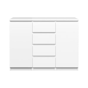 Credenza con ante e cassetti, colore bianco lucido, cm 120 x 90 x 50